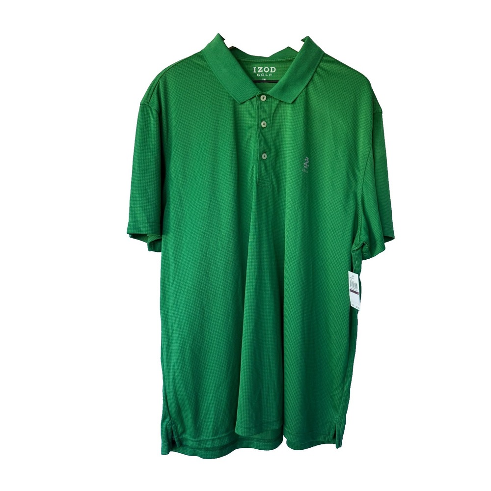 Izod Golf Polo Shirt Mens 2XL Verdant Green Grid Textured Performance Gorpcore